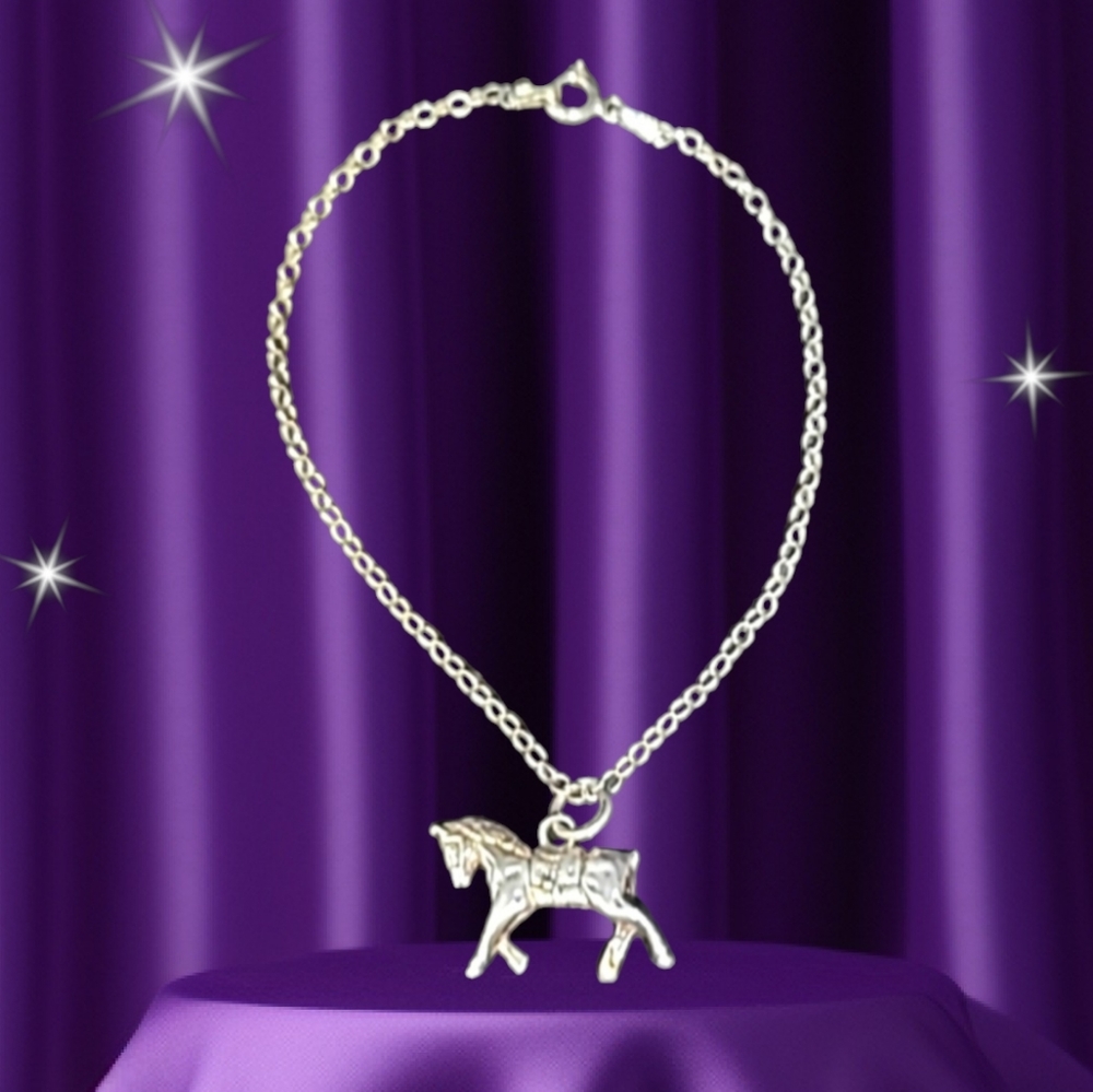 Rare Antique Southwestern Sterling Silver Horse Pony Charm Cable Chain Bracelet